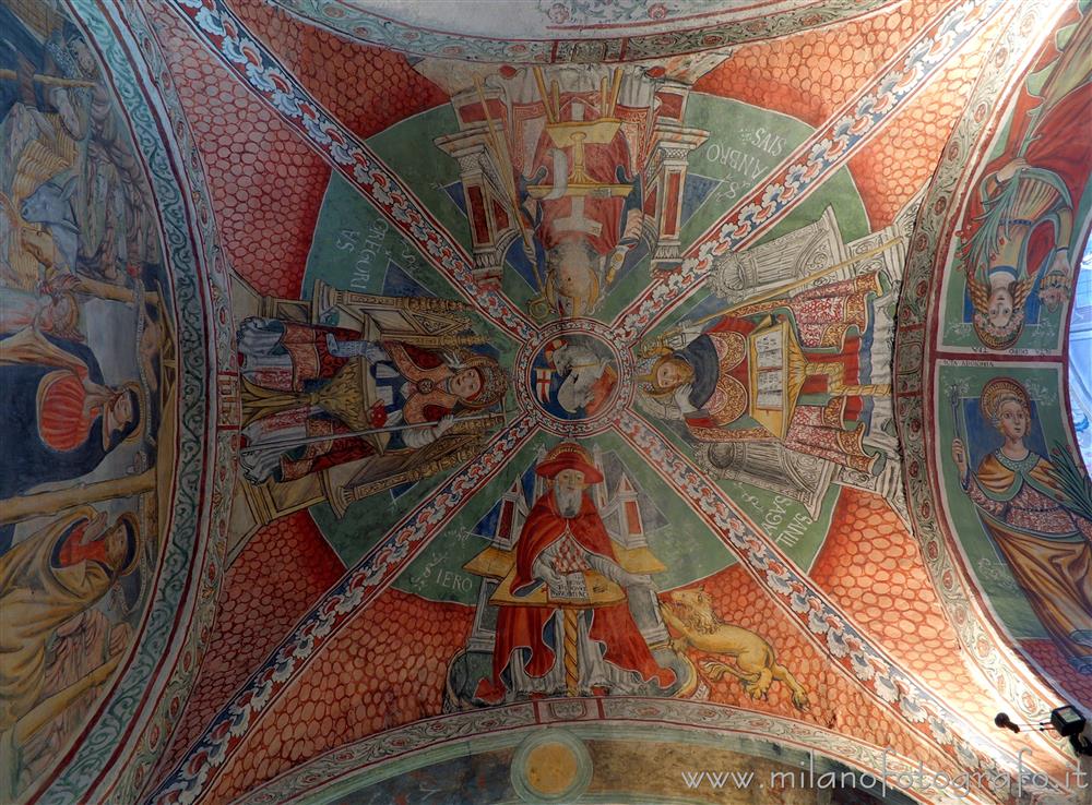 Orta San Giulio (Novara, Italy) - Doctors of the Church on the vault of the third right span of the Basilica of San Giulio